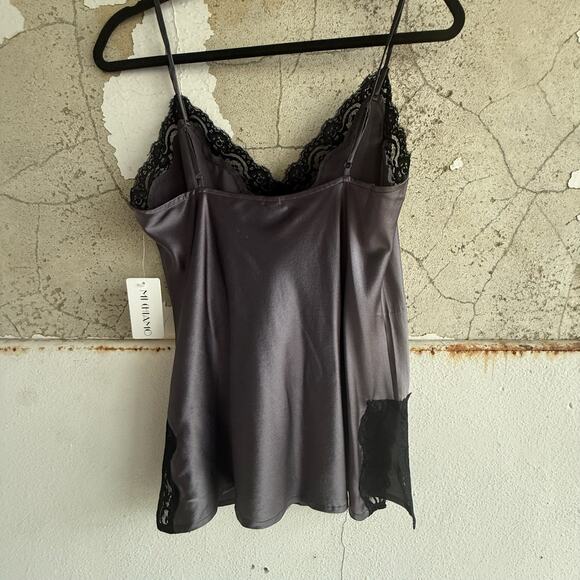 100% Silk Lace Trim Black Tank Top Coquette Lingerie Style Size 2 - Picture 6 of 7